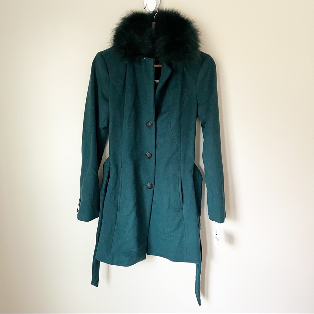 Andrew Marc Wool Blend Genuine Dyed Fox Fur Collar Coat Forest Green 4 NWT - Picture 11 of 16
